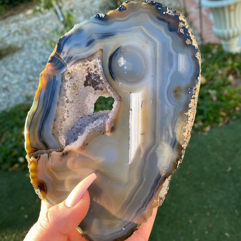 4" Unique Thick Large Druzy Blue Agate Slice - Picture 2 of 11